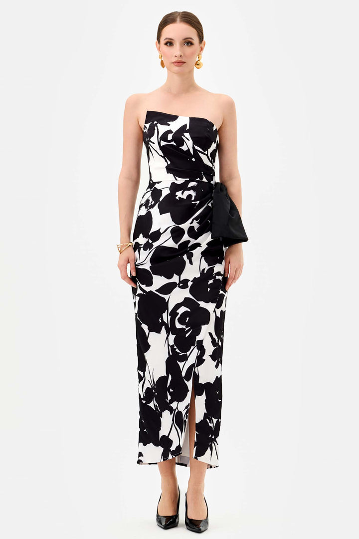 Ada Strapless Midi Dress in Black White
