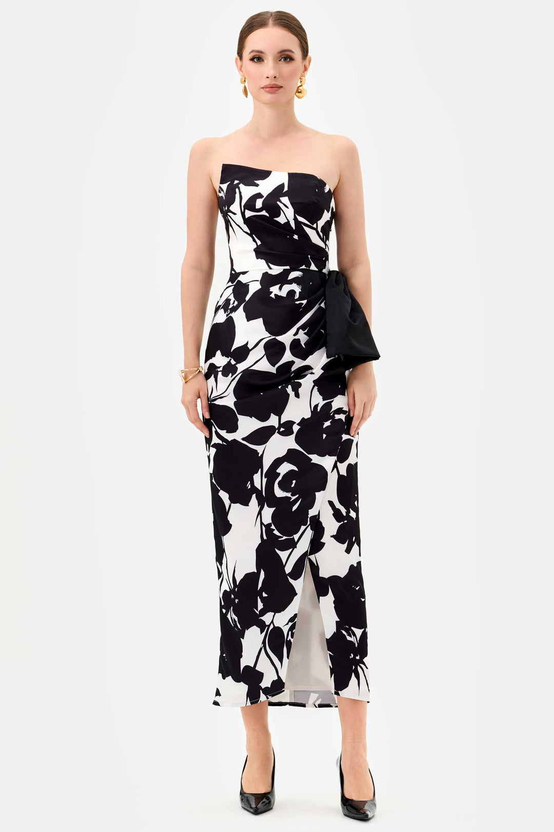 Ada Strapless Midi Dress in Black White