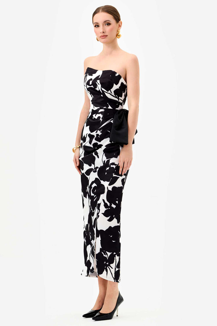 Ada Strapless Midi Dress in Black White