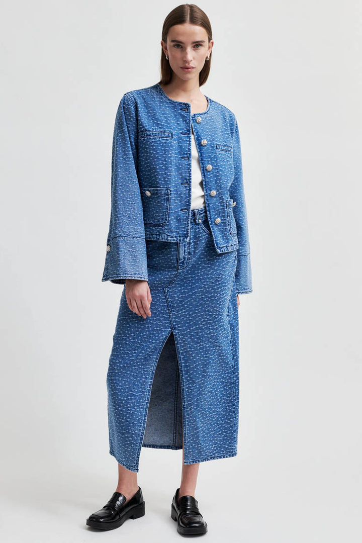 Angola Split Front Denim Skirt
