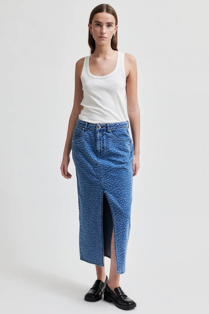 Angola Split Front Denim Skirt