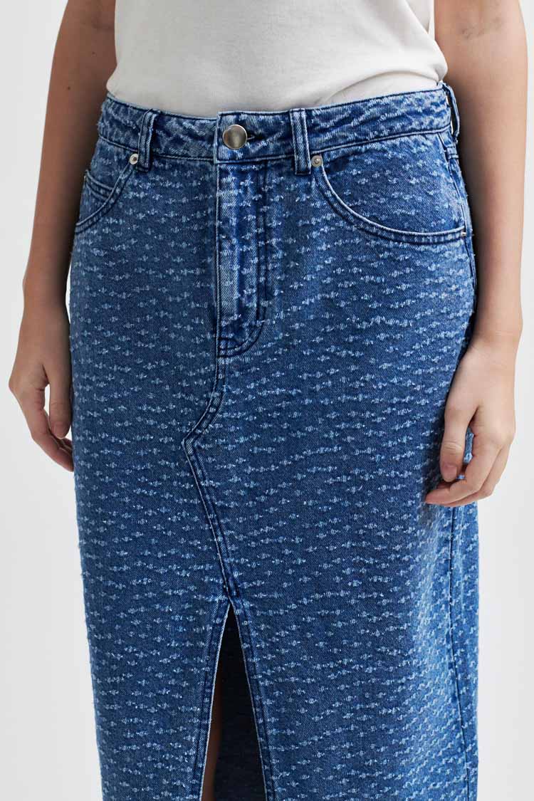 Angola Split Front Denim Skirt