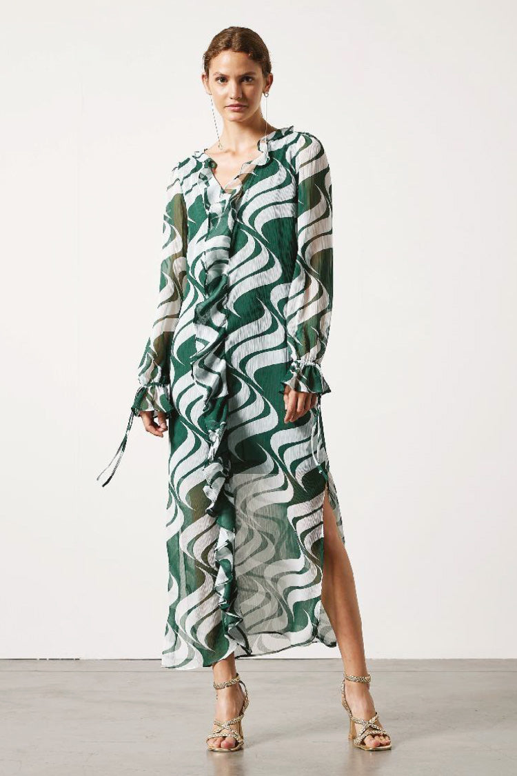 Birra Pattern Dress in Dark Green