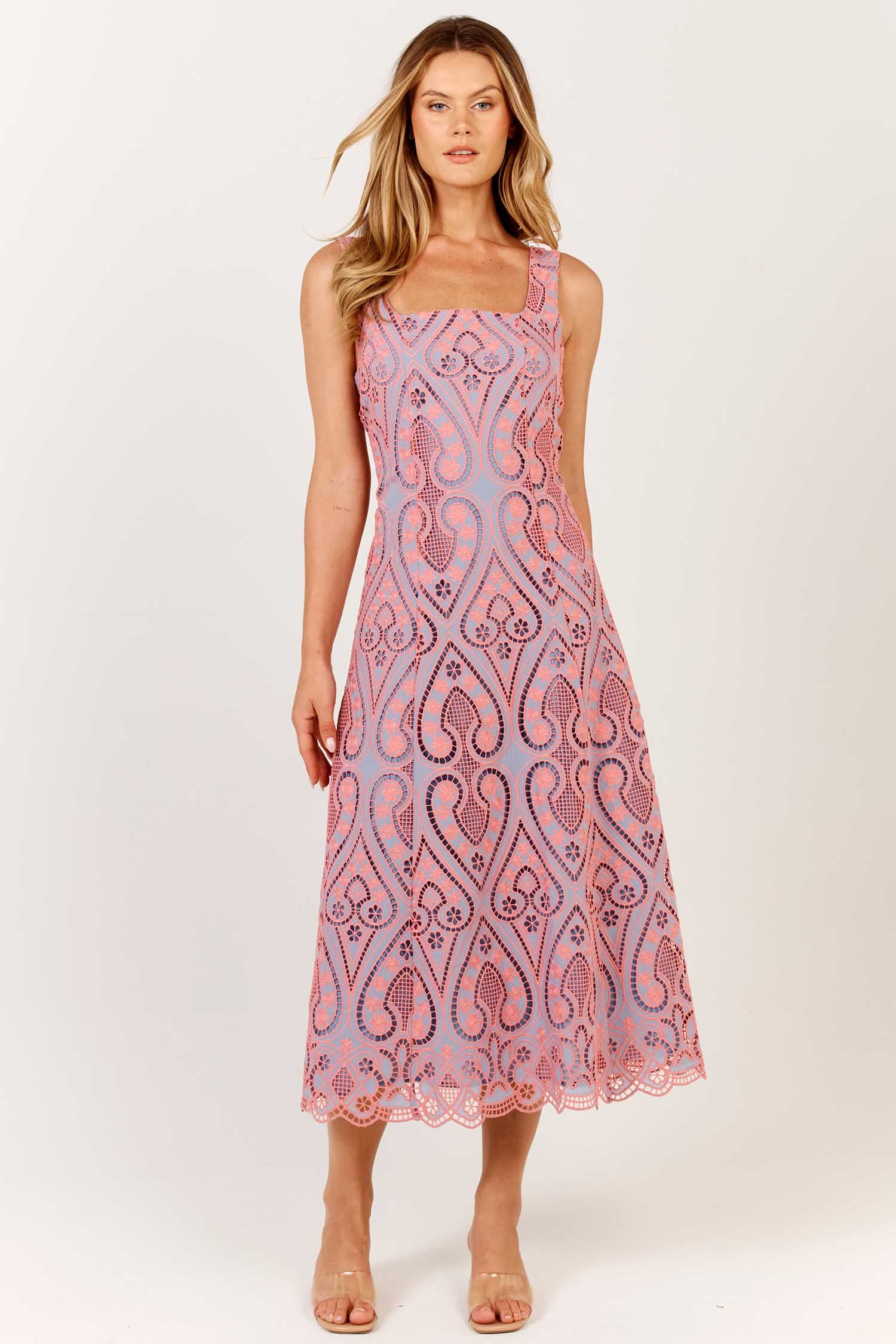 Blanca Dress in Pink Blue by Fate + Becker Frockaholics at Momento — free download