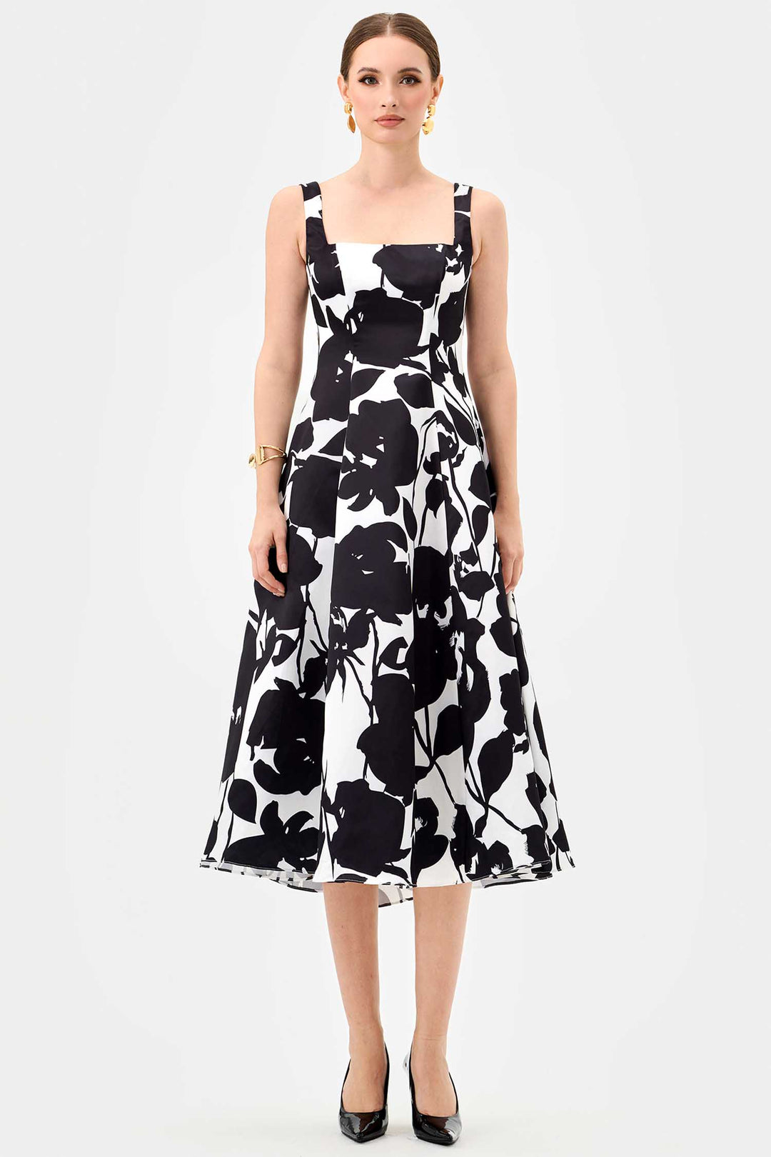 Brittany Square Neck Midi Dress in Black White