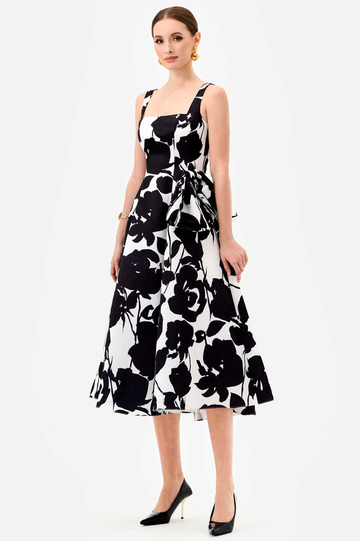 Brittany Square Neck Midi Dress in Black White