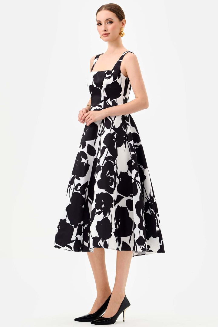 Brittany Square Neck Midi Dress in Black White