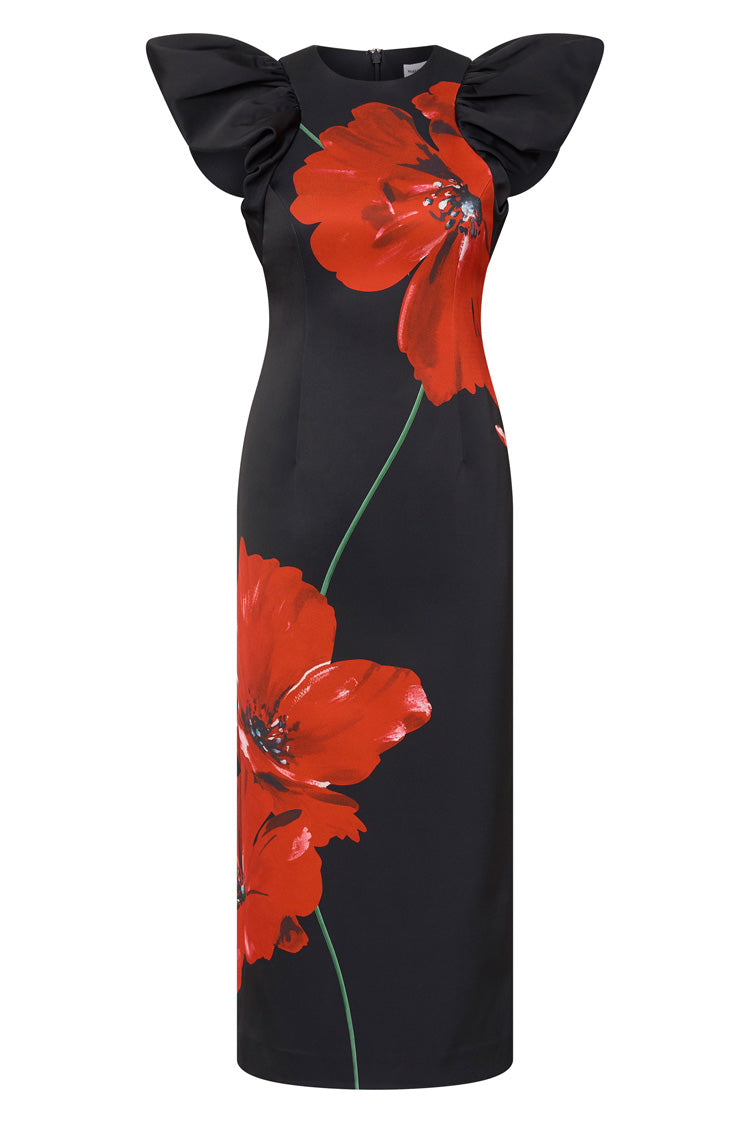 Chaya Midi Dress in Poppy Print