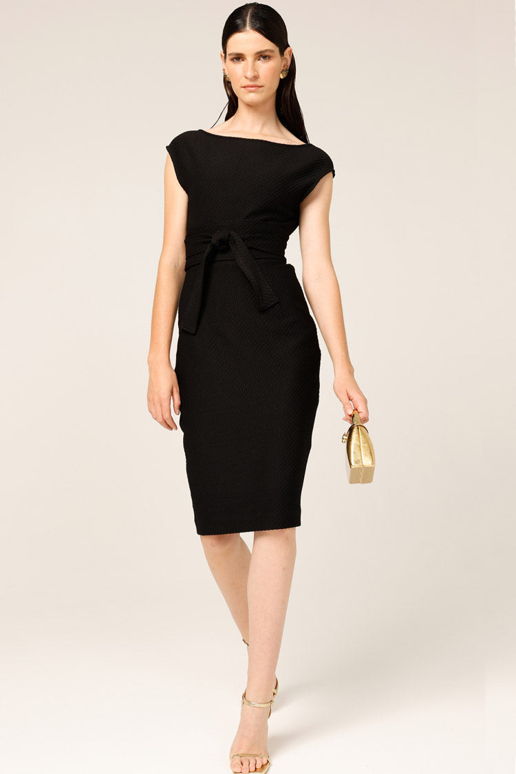 Checker Cowl Reversible Dress in Black Jacquard