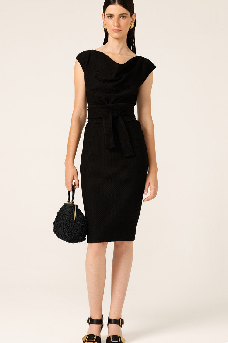 Checker Cowl Reversible Dress in Black Jacquard