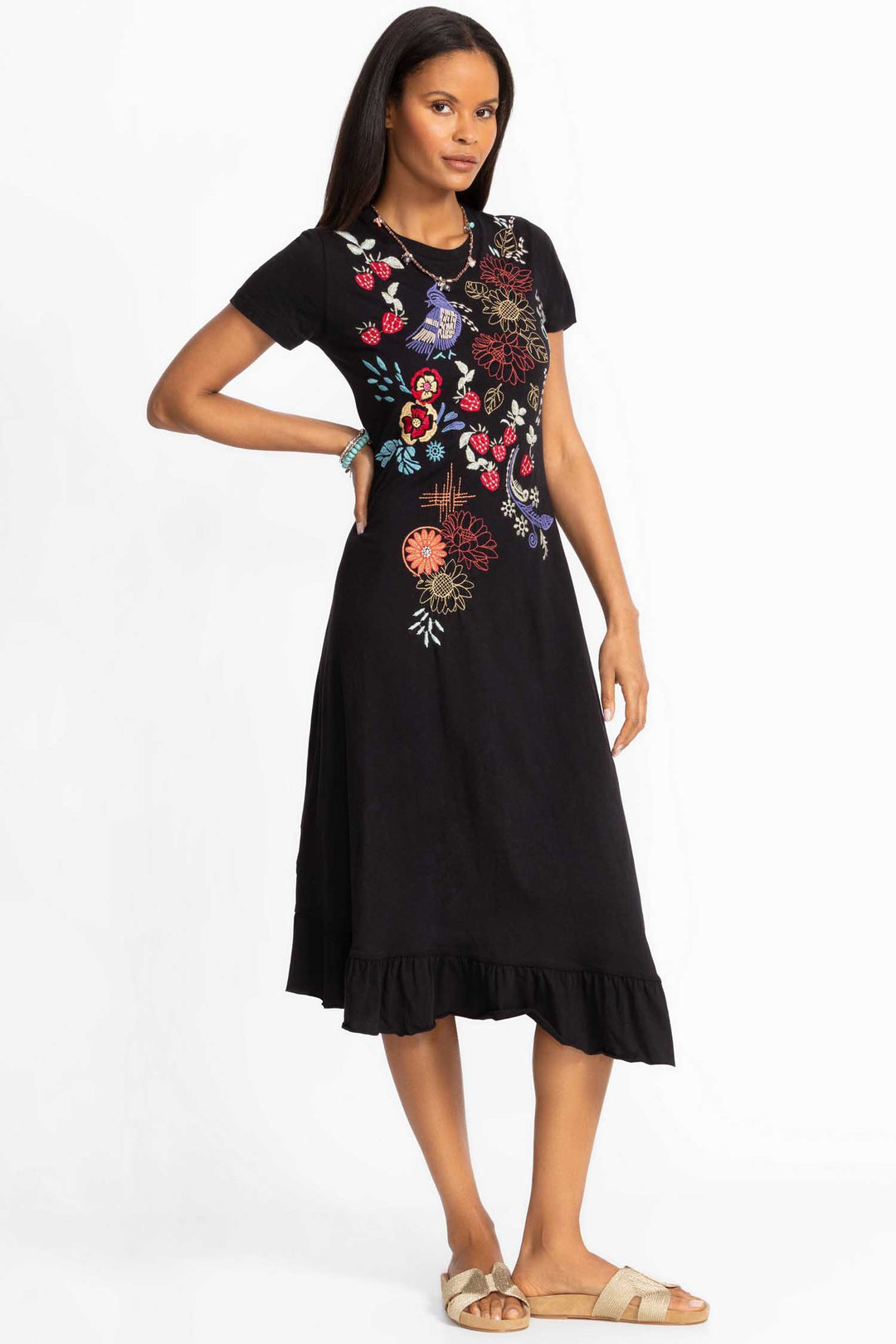 Cora Asymmetric Ruffle Flounce SS Midi Dress