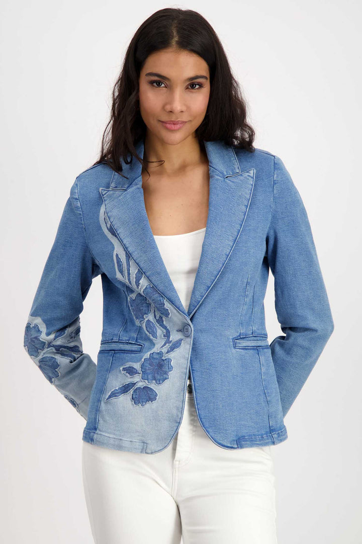Denim Blazer w Floral Pattern