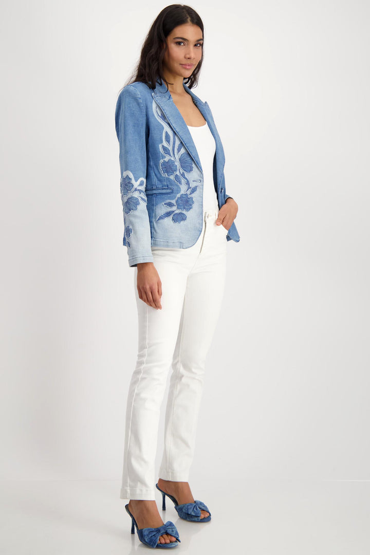 Denim Blazer w Floral Pattern