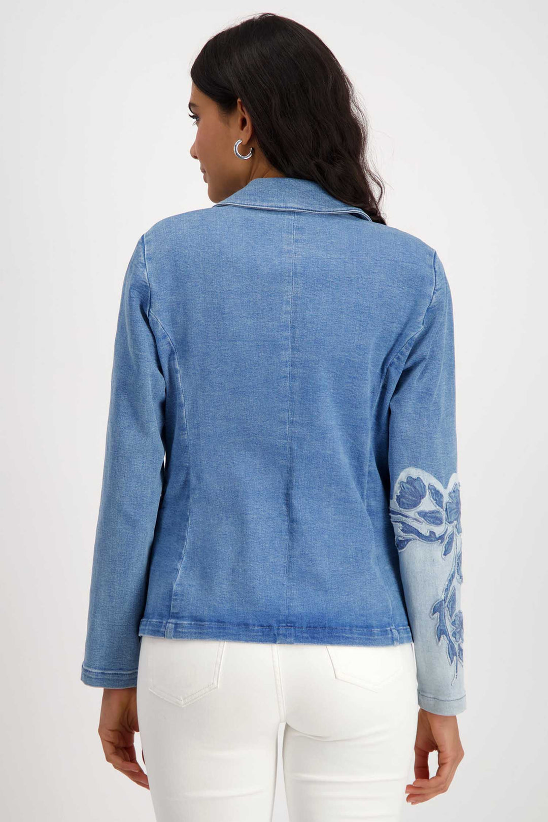 Denim Blazer w Floral Pattern
