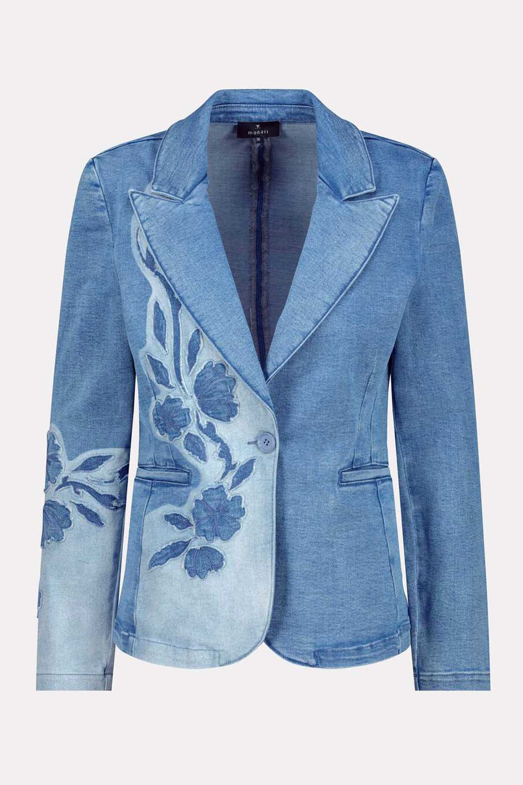 Denim Blazer w Floral Pattern