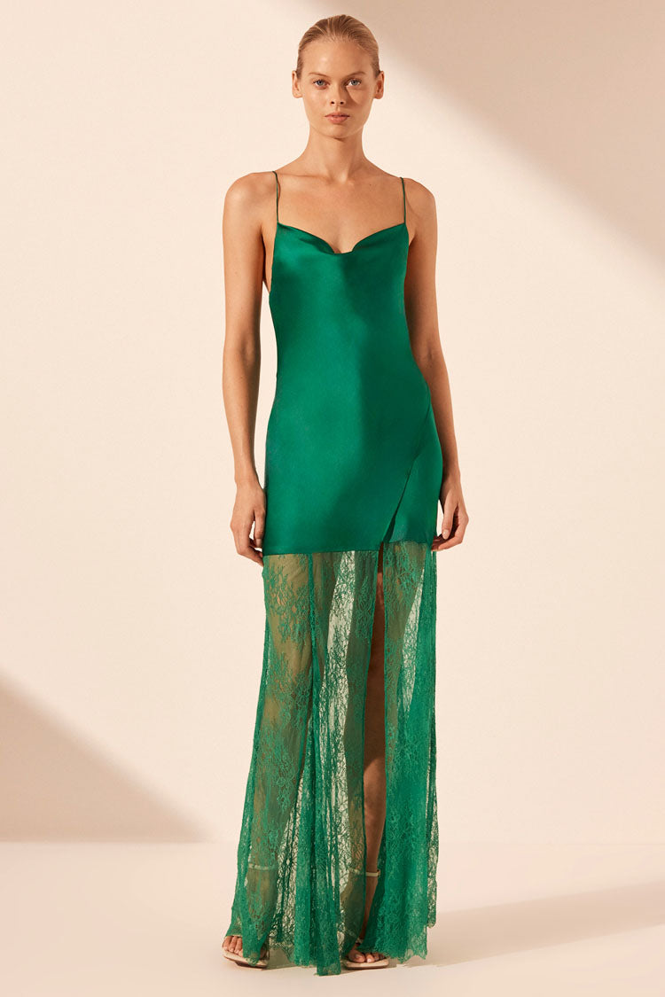 Elle Silk Lace Cowl Maxi Dress in Emerald by Shona Joy Frockaholics at Momento Dezigns Elle Silk Lace Cowl Maxi Dress in Emerald by Shona Joy Frockaholics at Momento Dezigns