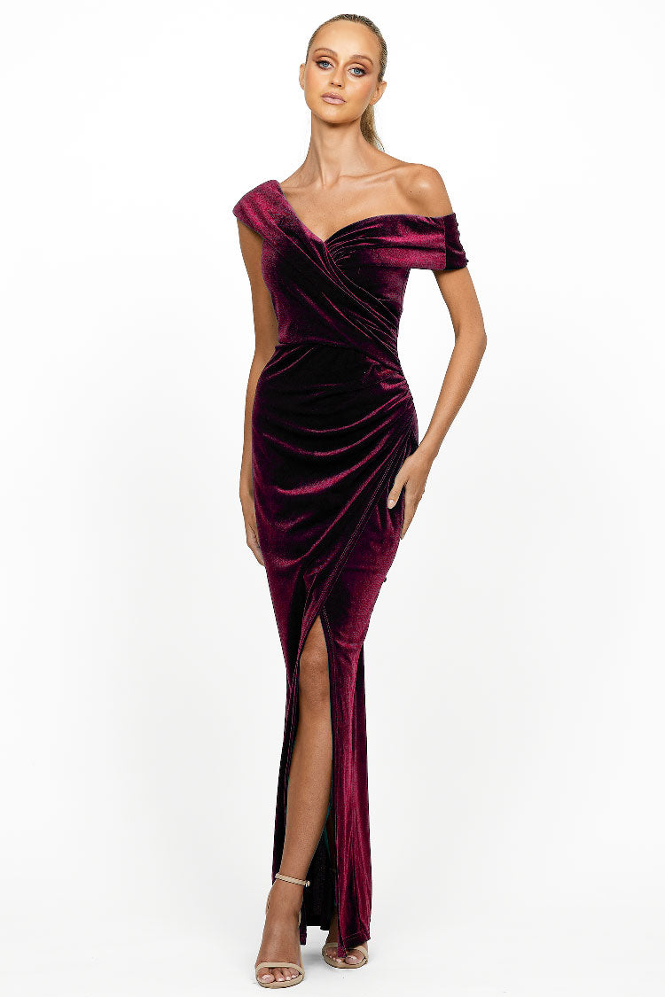 Gabby Velvet Maxi Dress in Berry