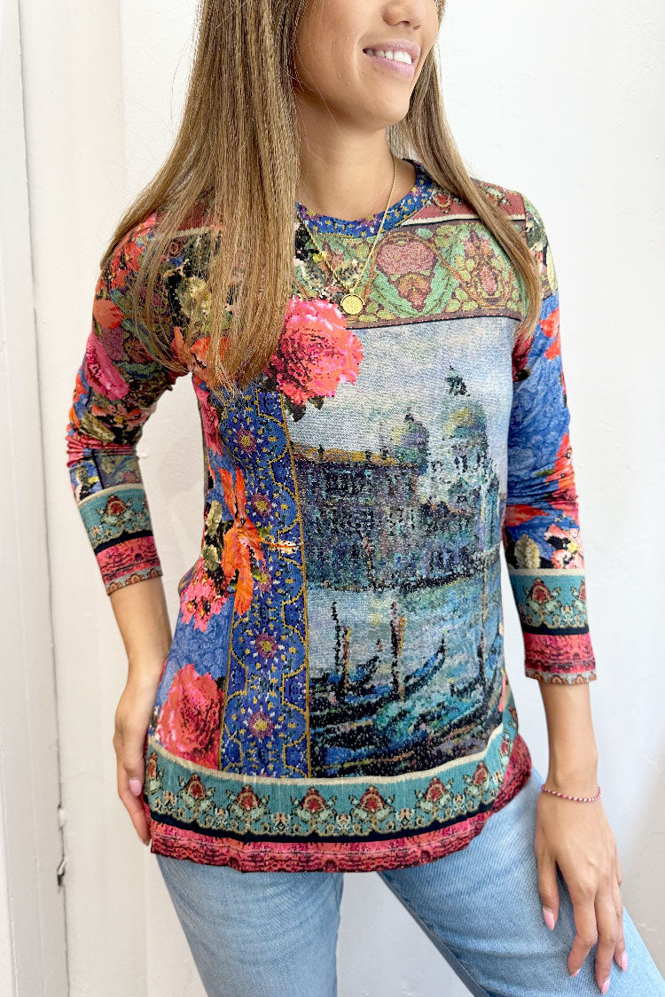 Grand Canel Printed Janie Fav LS Crew Neck Tee
