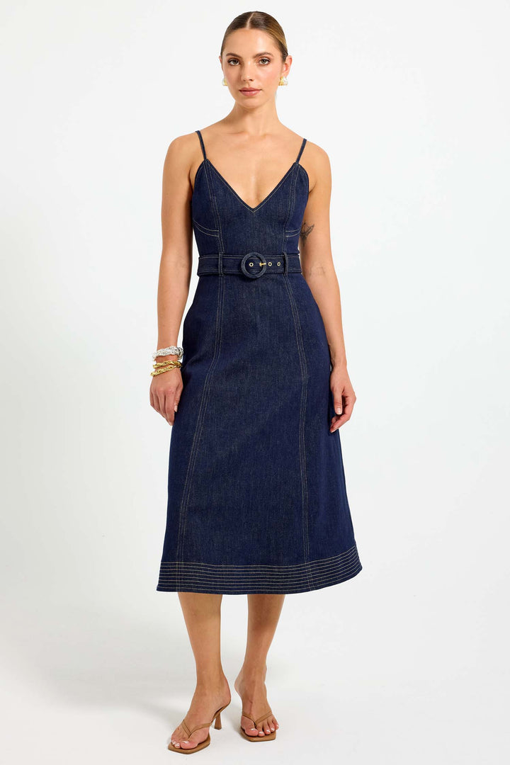 Indie Flared Midi Denim Dress