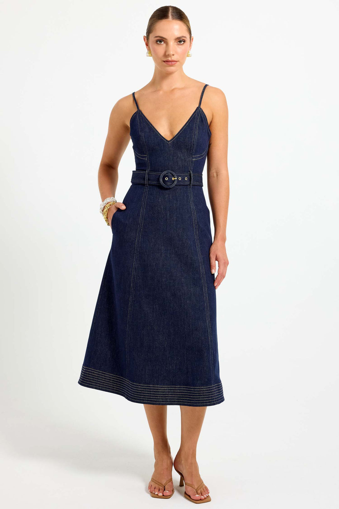 Indie Flared Midi Denim Dress