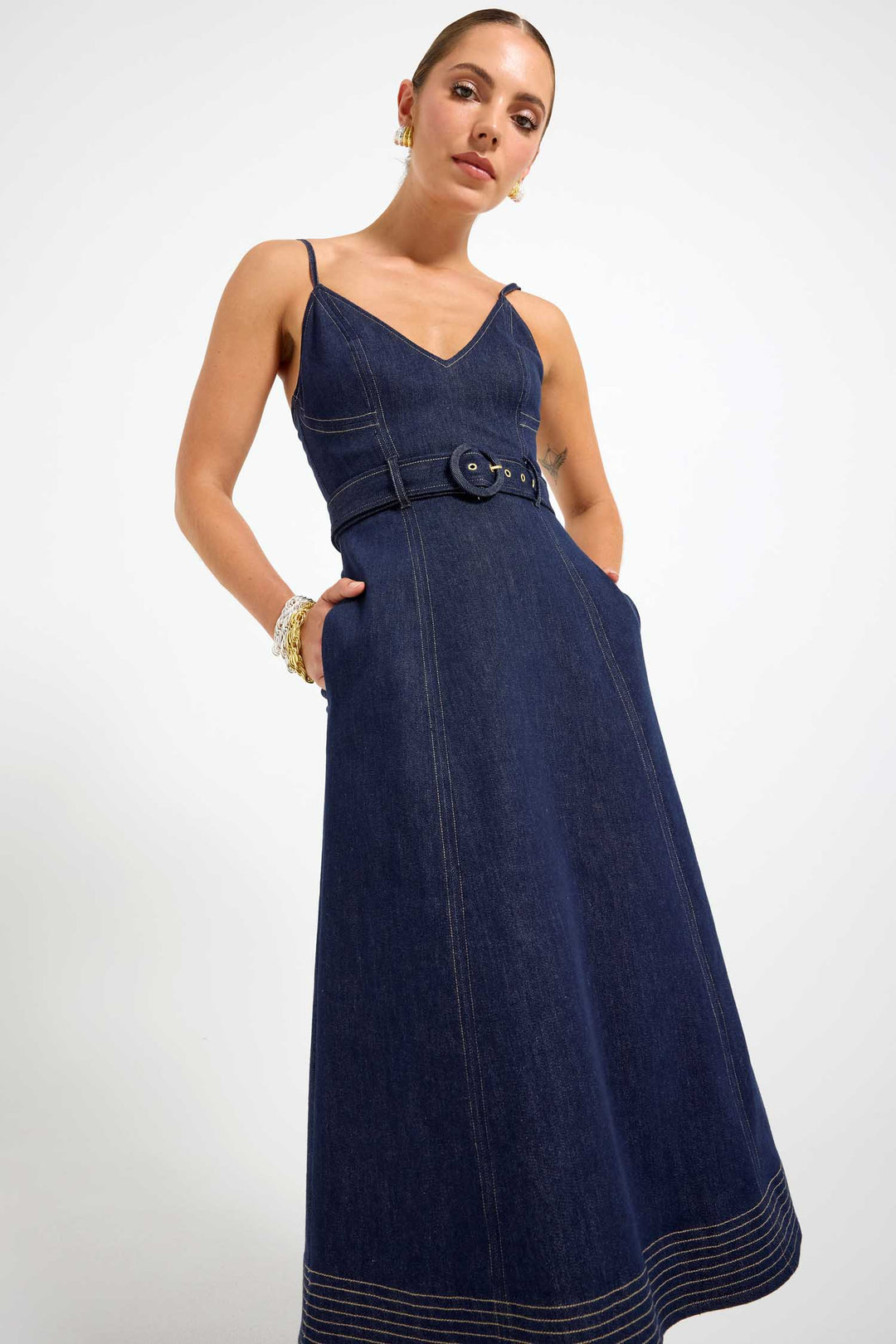 Indie Flared Midi Denim Dress