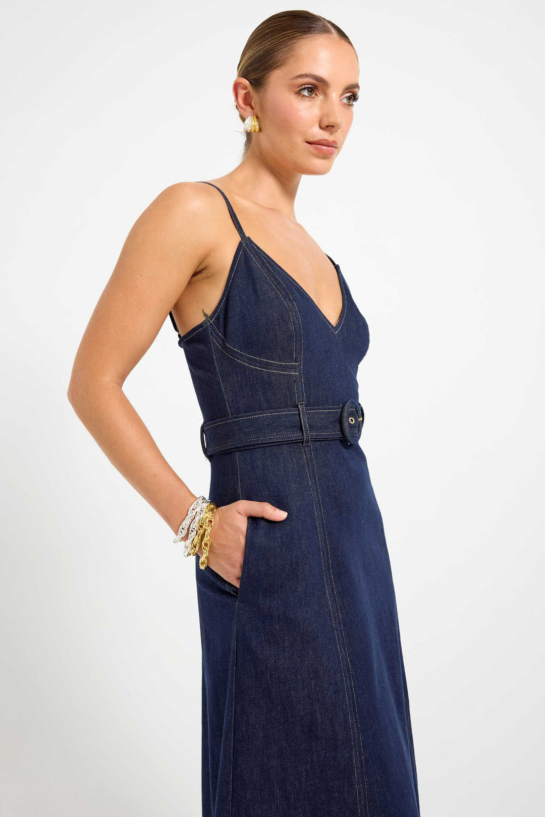 Indie Flared Midi Denim Dress