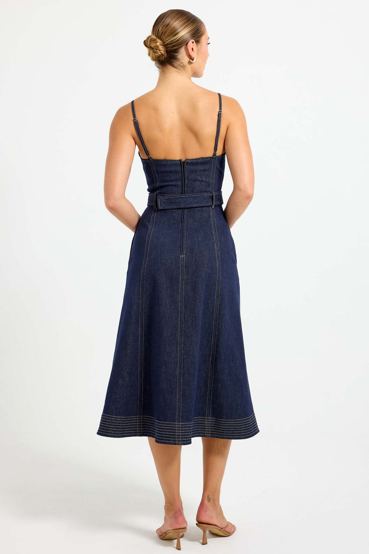 Indie Flared Midi Denim Dress