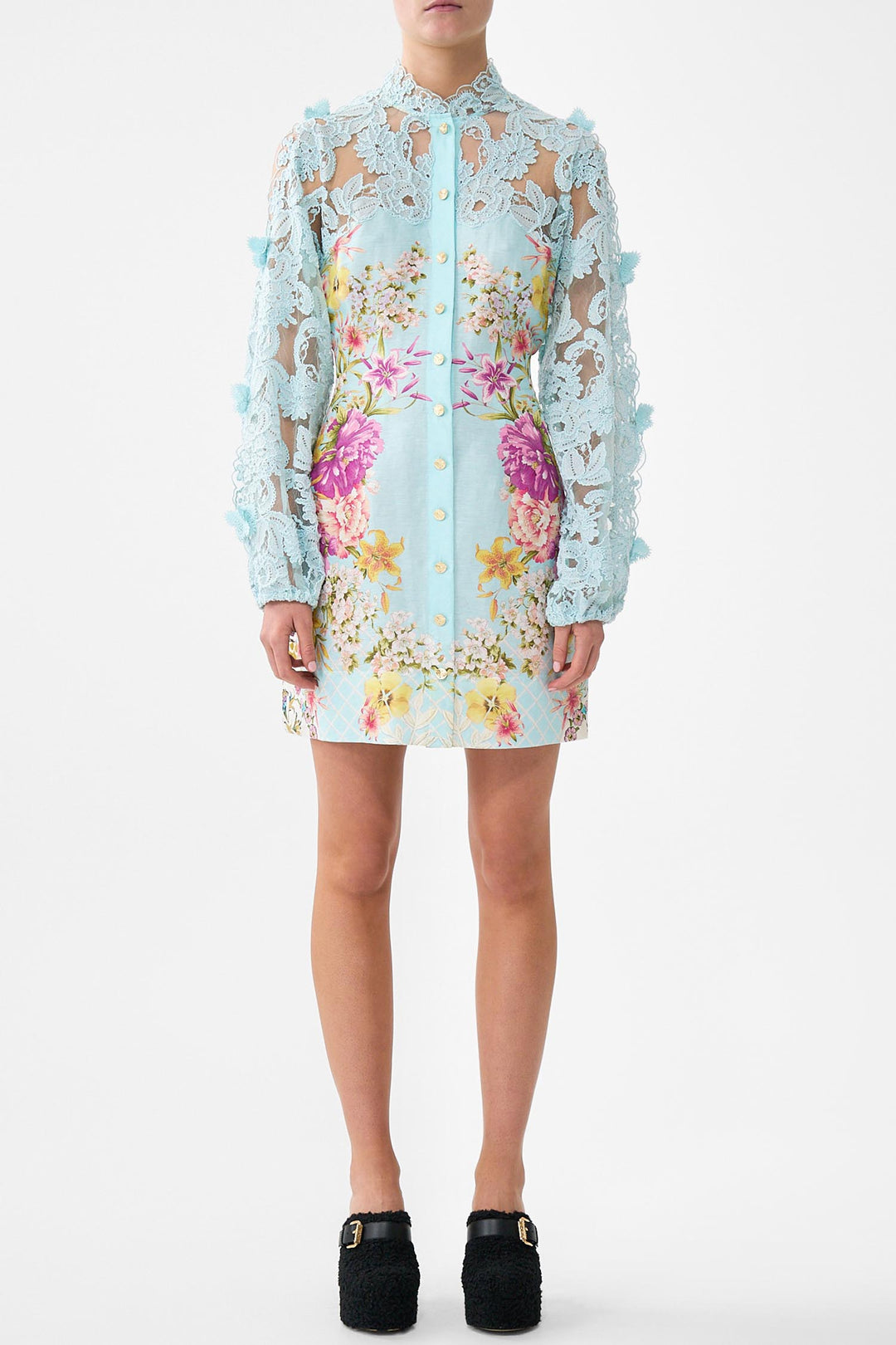 Lace Sleeve Mini Dress in Bazaar Blooms