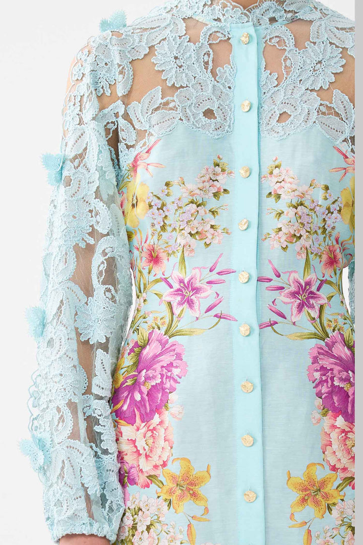 Lace Sleeve Mini Dress in Bazaar Blooms