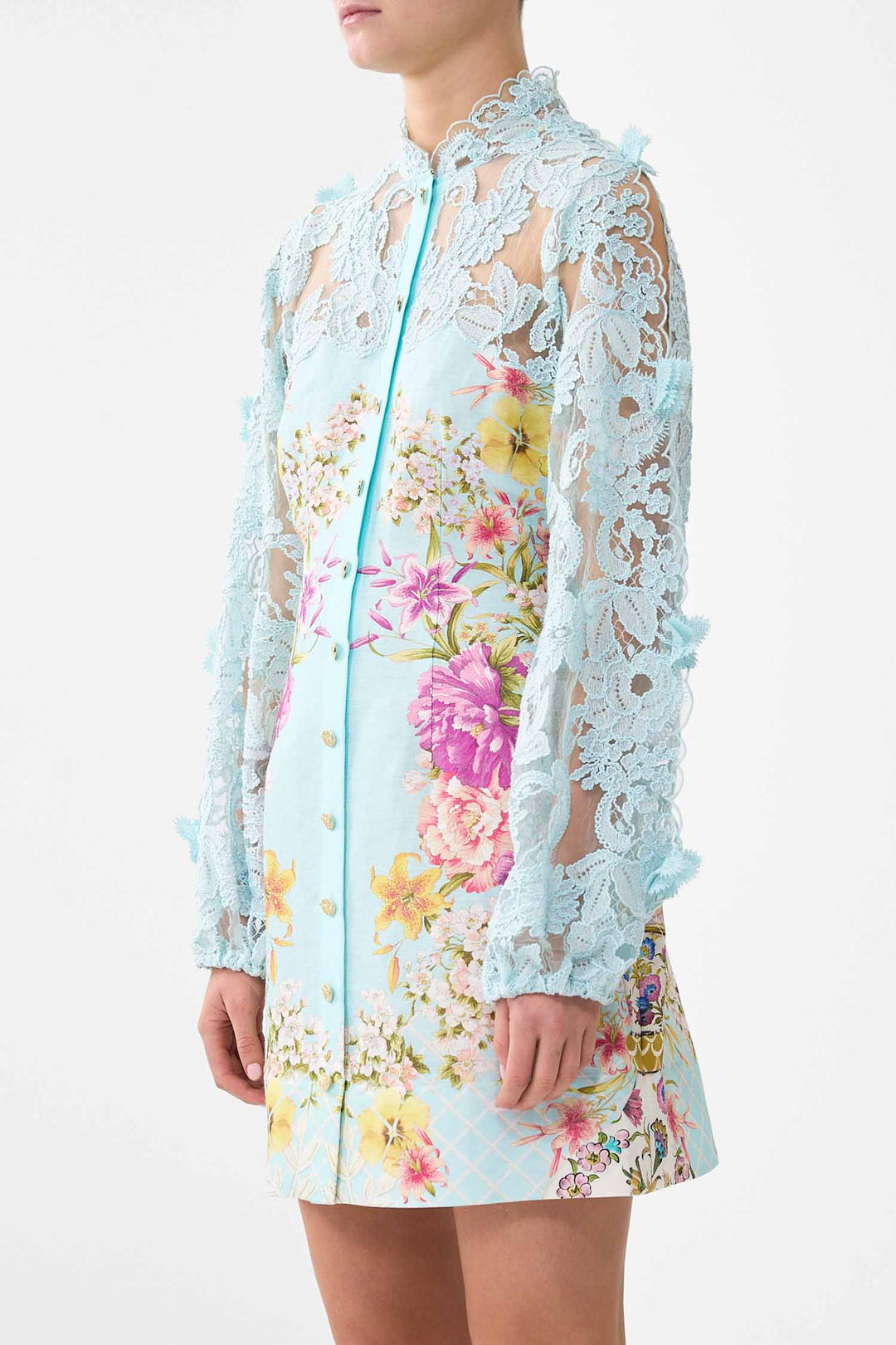 Lace Sleeve Mini Dress in Bazaar Blooms