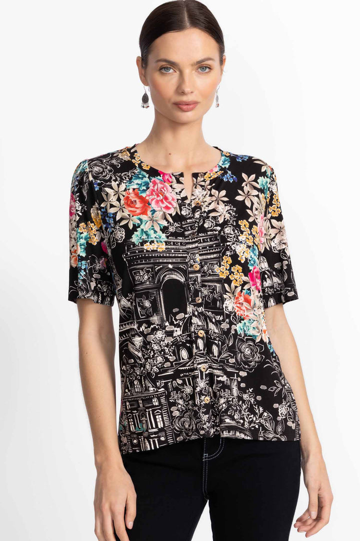 Lavilla Black Janie Fav Kimono Sleeve Mandarin Tee