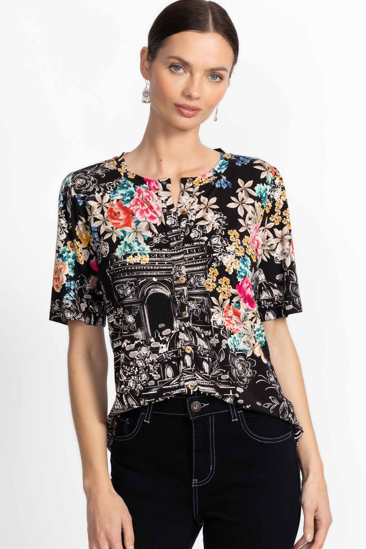 Lavilla Black Janie Fav Kimono Sleeve Mandarin Tee