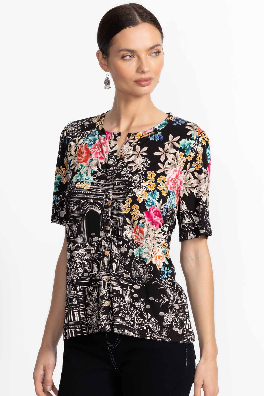 Lavilla Black Janie Fav Kimono Sleeve Mandarin Tee