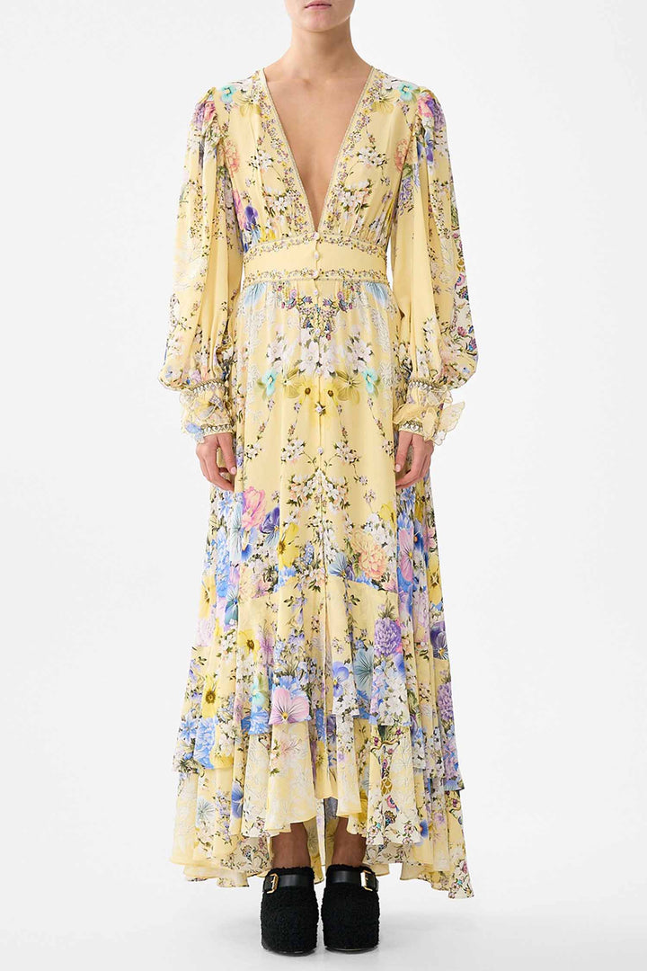 Long Button Front Dress in Darling Buds