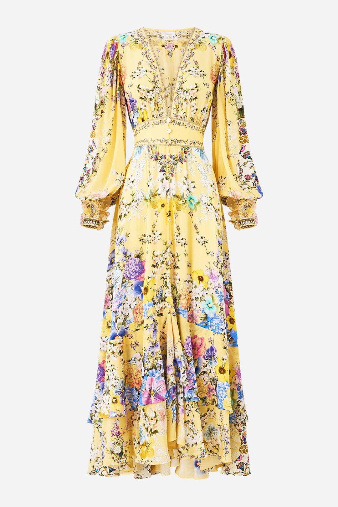 Long Button Front Dress in Darling Buds