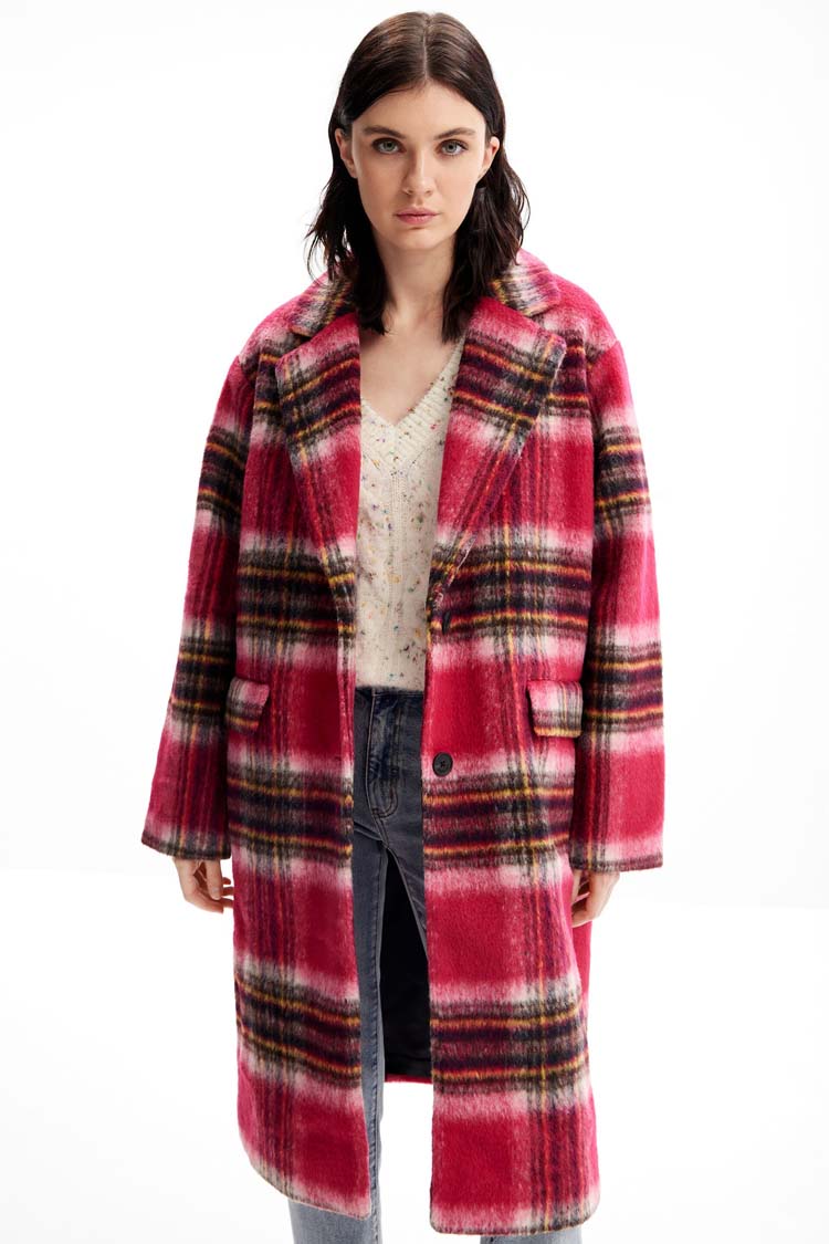 Long Plaid Wool Coat