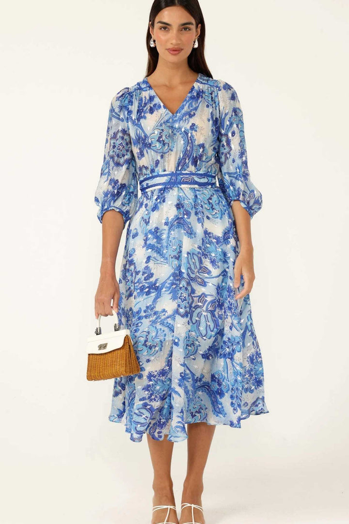 Mykonos Midi Dress in Blue Silver