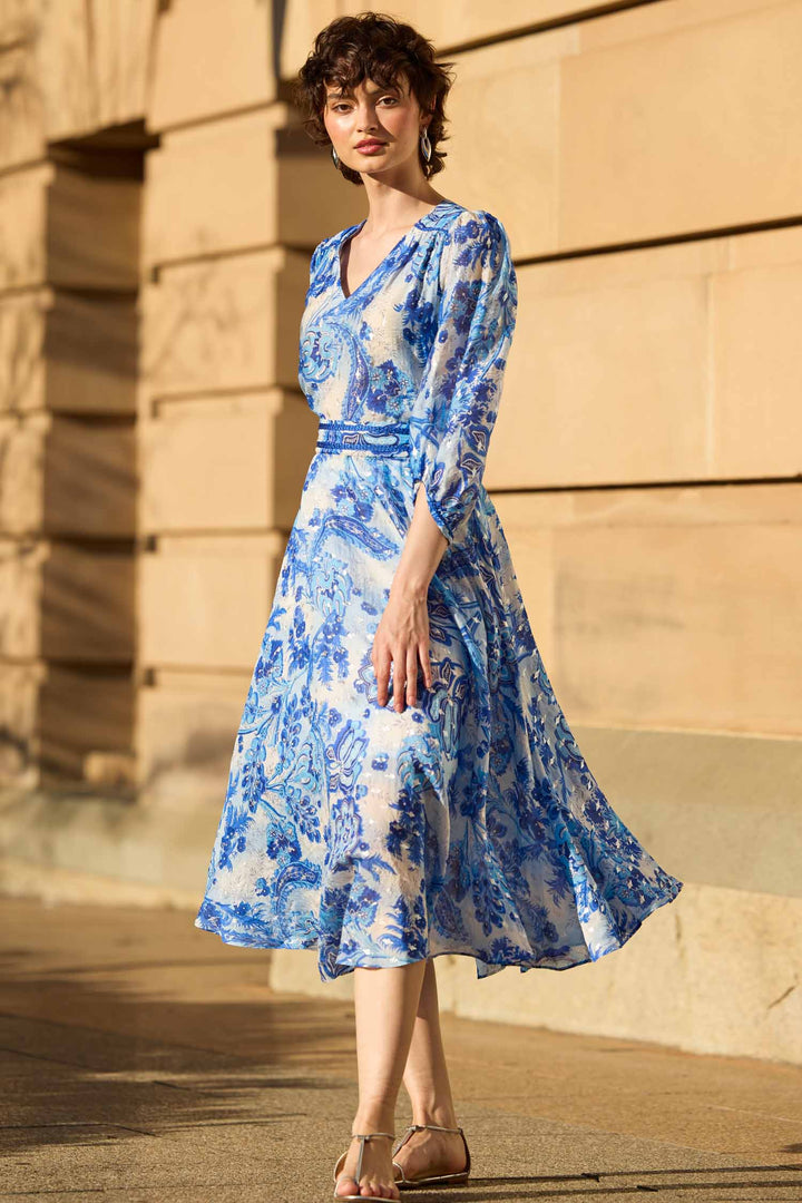 Mykonos Midi Dress in Blue Silver