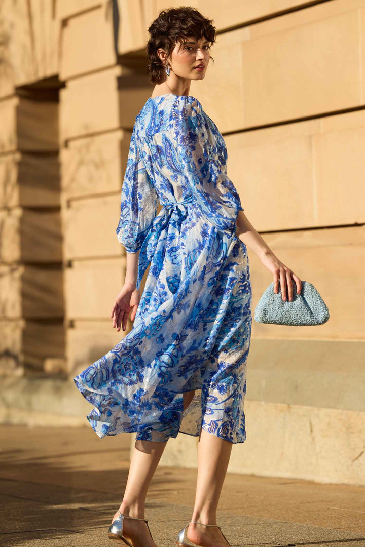 Mykonos Midi Dress in Blue Silver