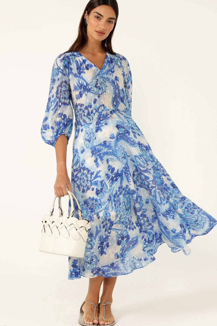 Mykonos Midi Dress in Blue Silver