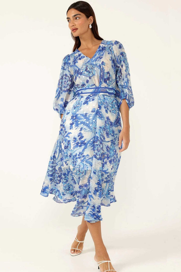 Mykonos Midi Dress in Blue Silver