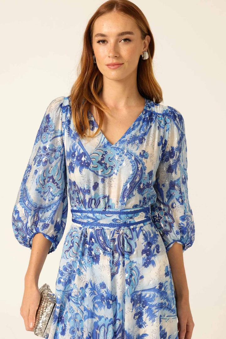 Mykonos Midi Dress in Blue Silver