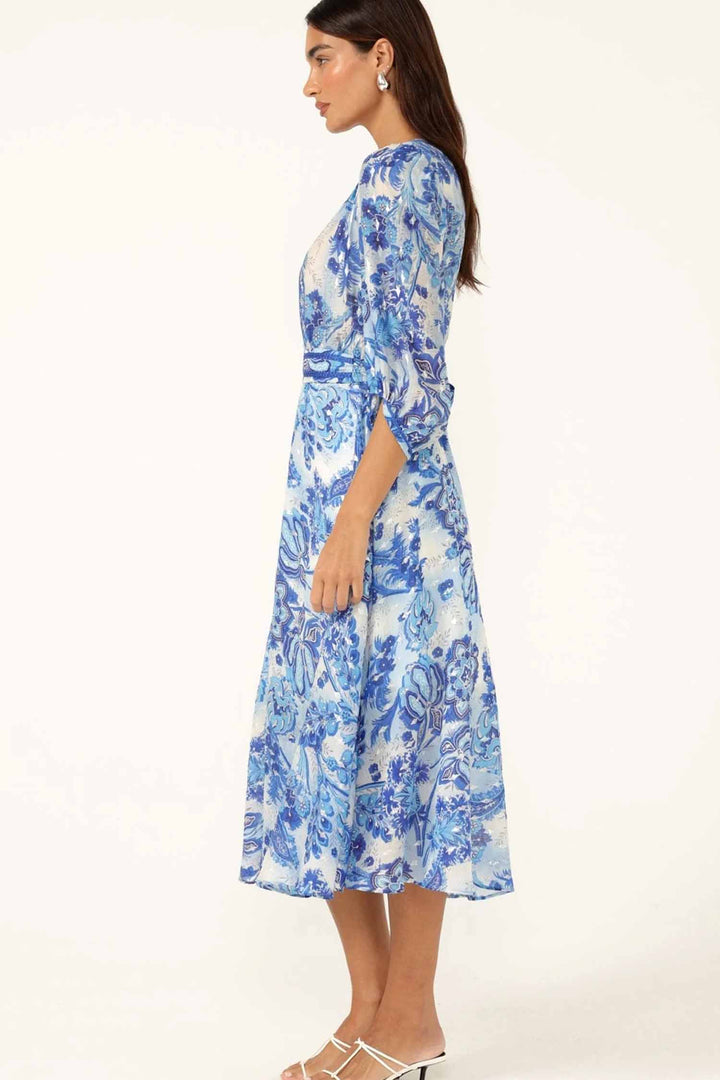 Mykonos Midi Dress in Blue Silver