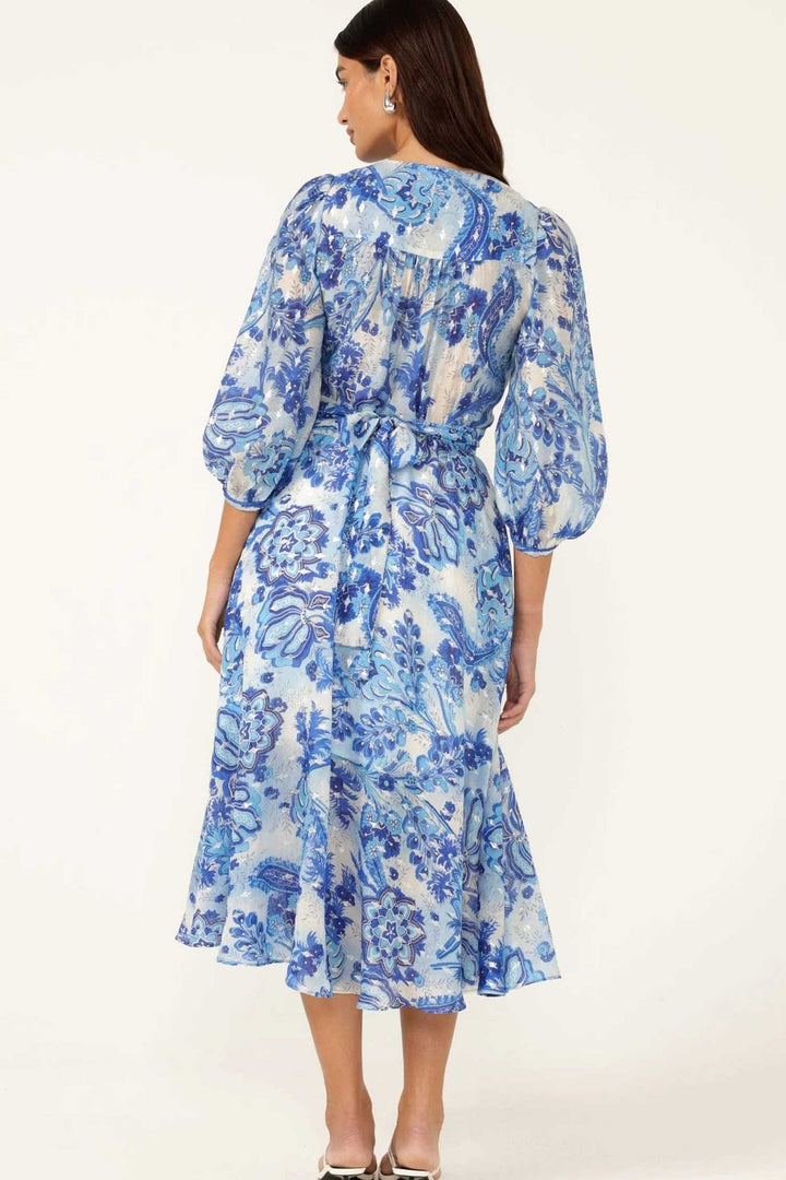 Mykonos Midi Dress in Blue Silver