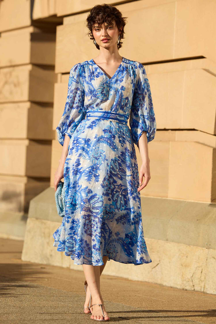 Mykonos Midi Dress in Blue Silver