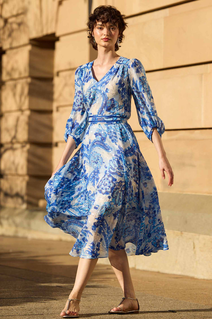 Mykonos Midi Dress in Blue Silver