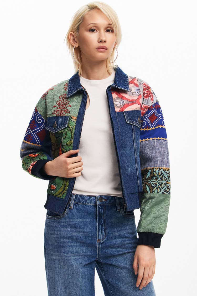 Patchwork Denim Jacket in Amsterdam Print