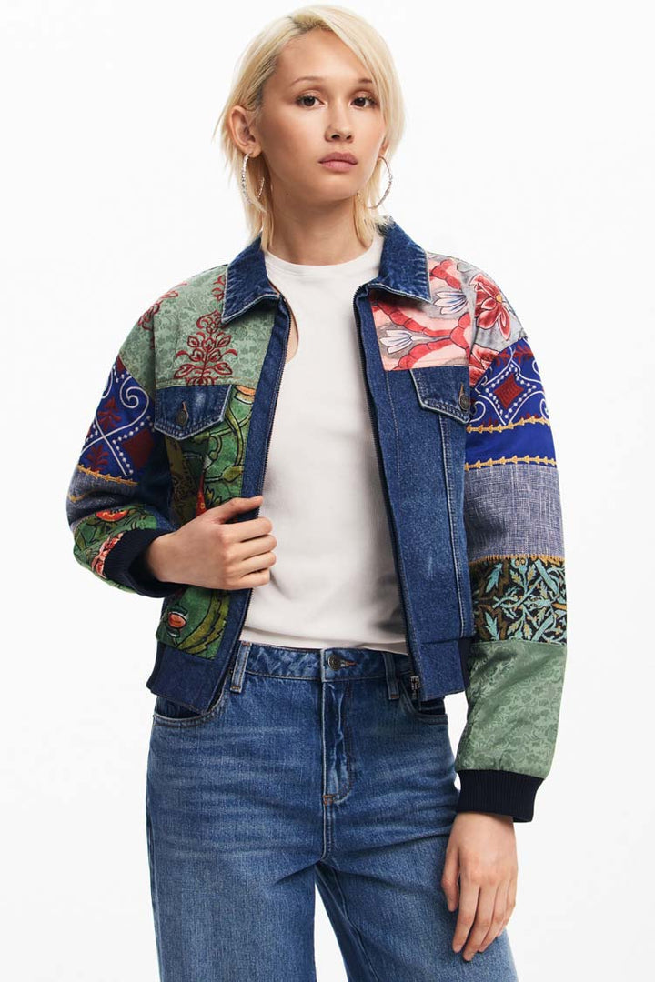 Patchwork Denim Jacket in Amsterdam Print