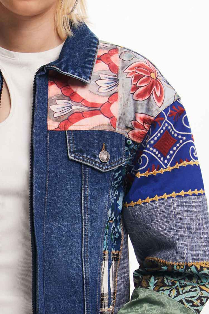 Patchwork Denim Jacket in Amsterdam Print