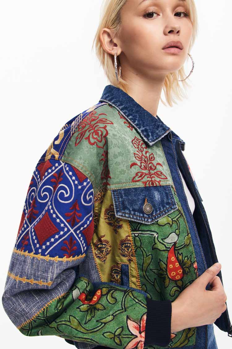 Patchwork Denim Jacket in Amsterdam Print